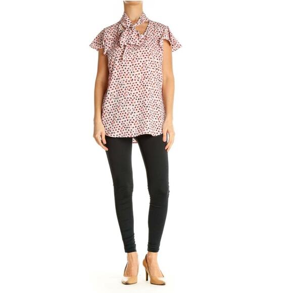 Adrianna Papell Orange Object Print Casual Shirt Women's Size Medium Tie Neck Bl - Picture 2 of 12